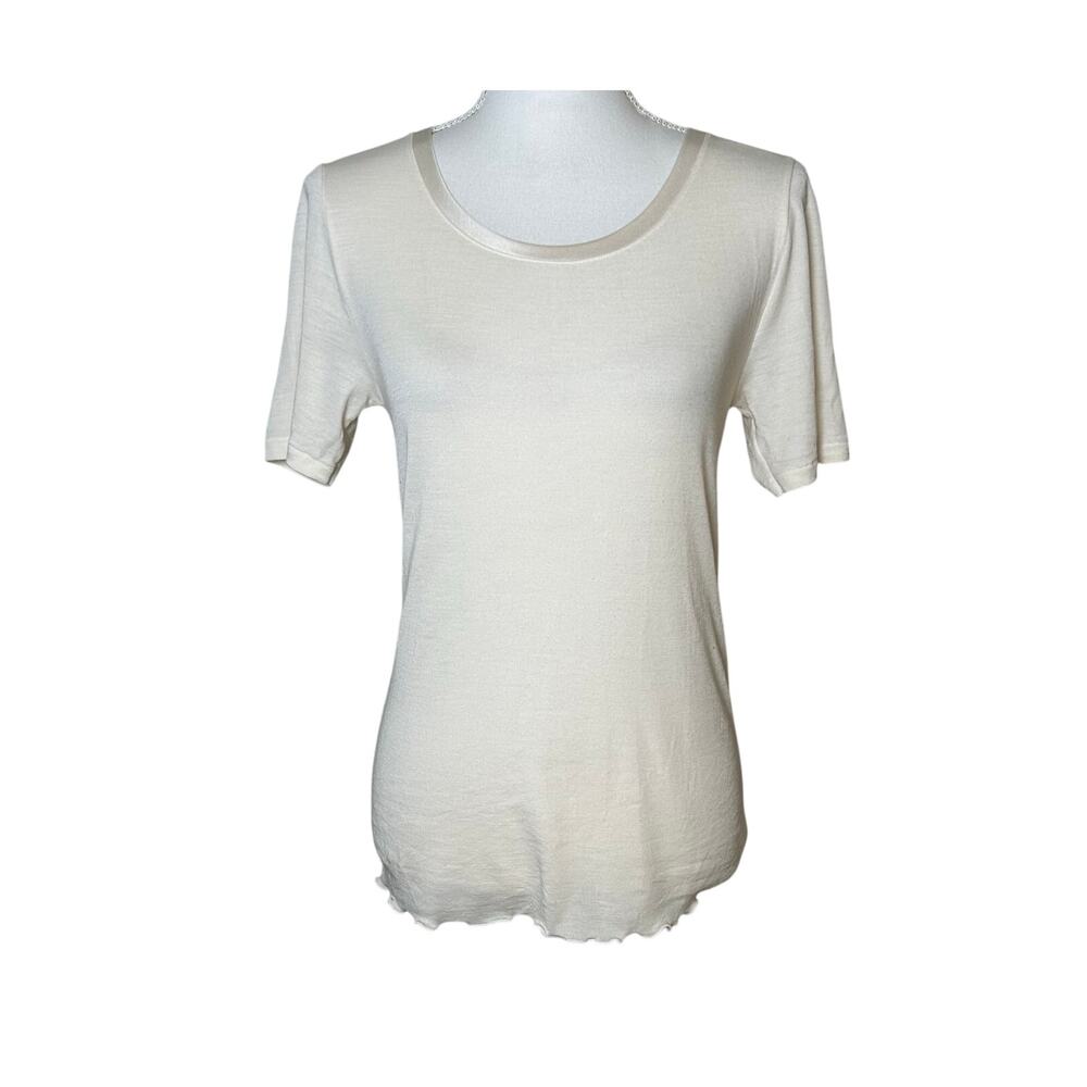 Calida women's true confidence ivory wool silk blend short sleeve t-shirt size M